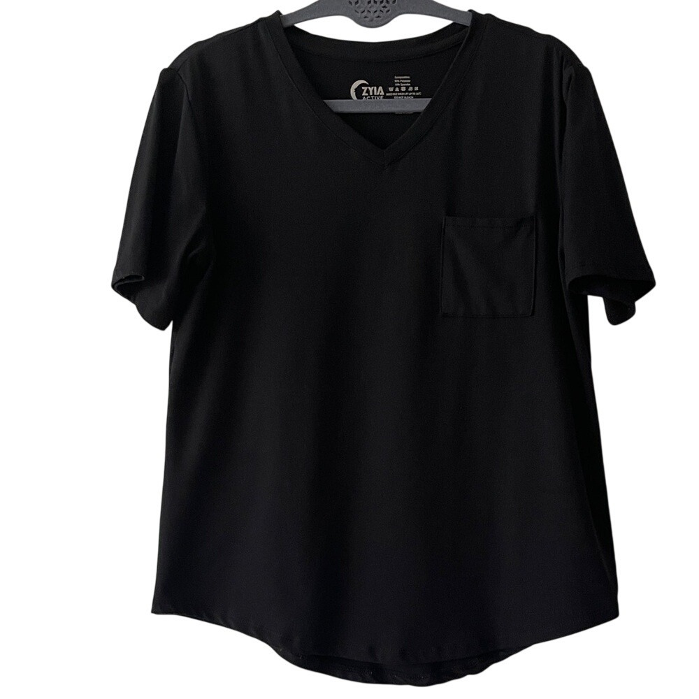 Zyia Active Black V-Neck Womens T Shirt Large
